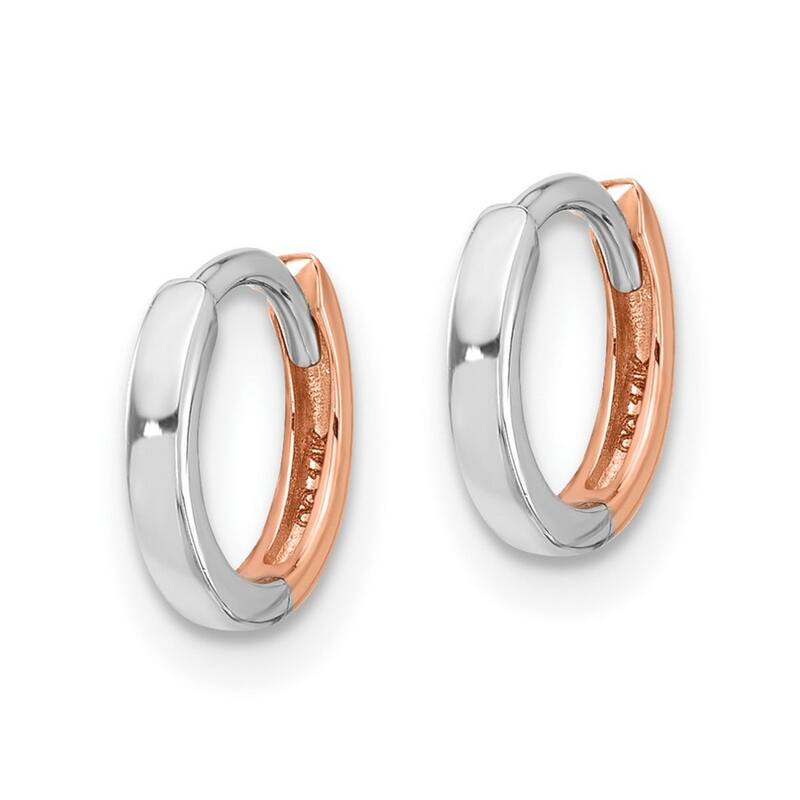 Curata 14k Two tone Rose and White Gold 7x1.75mm Hinged Hoop Earrings