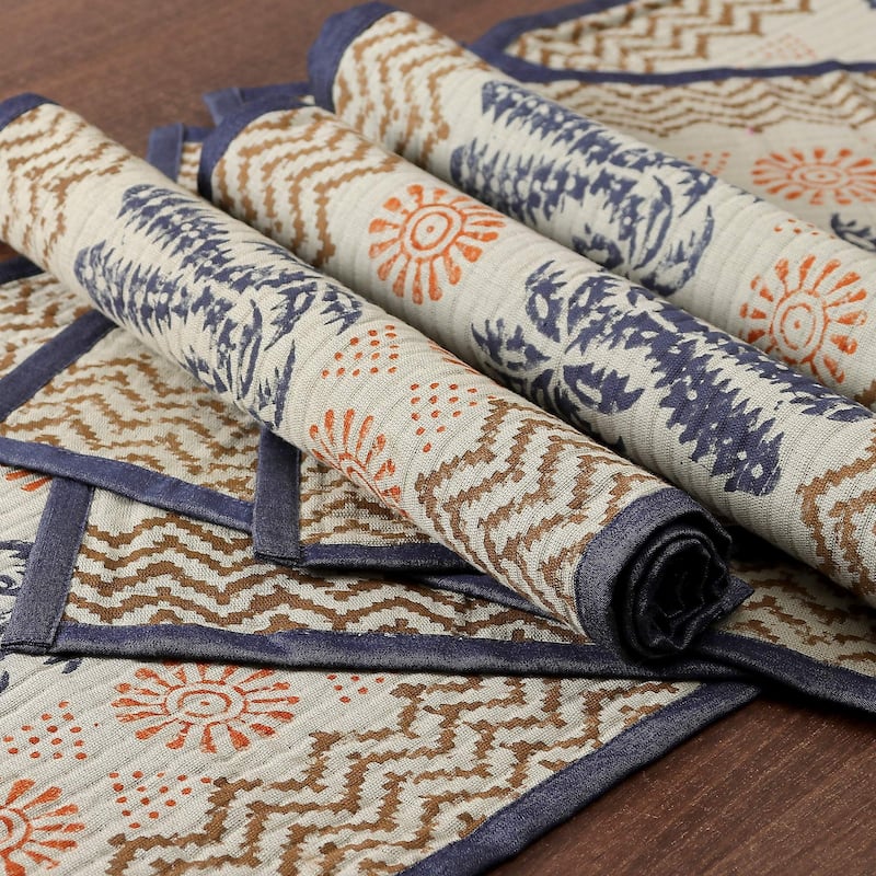 Novica Handmade Azure Palace Cotton Table Runner And Placemat Set (7 Pieces)