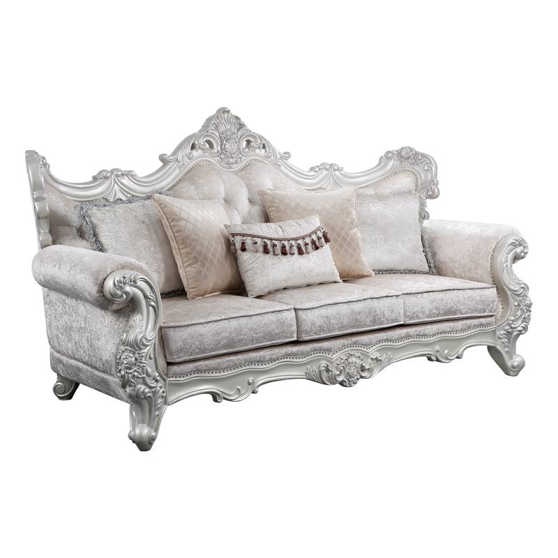 Melrose Traditional Style Sofa Made with Wood & Silver Champagne Finish - Silver