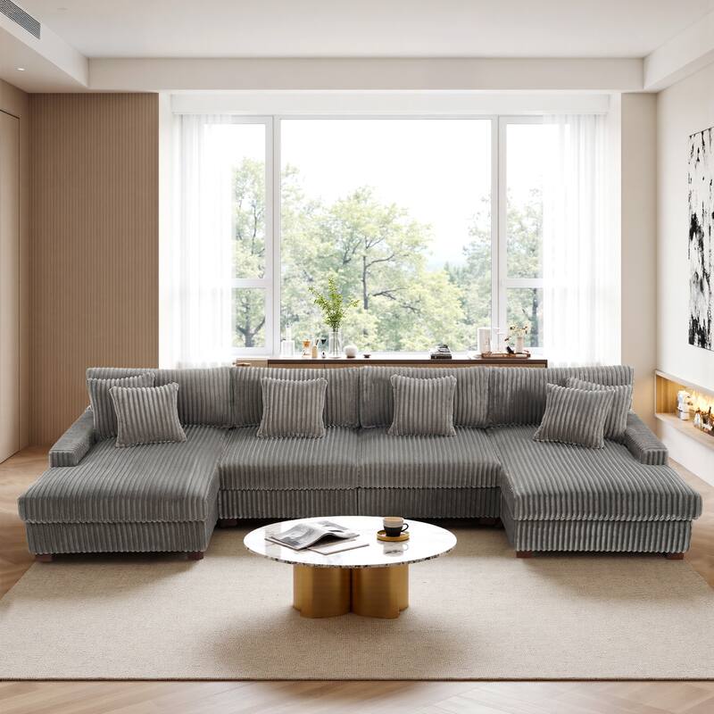 Cotton Flannel 3-Seat Modular Sectional Sofa with Chaise