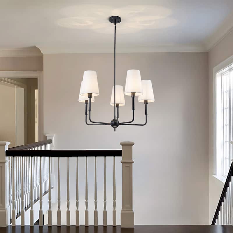 Starsky 5-Light Classic Traditional Chandelier with White Fabric Shades