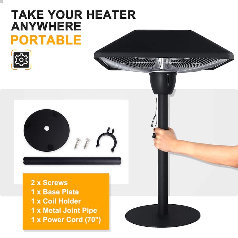 1500W Electric Tabletop Patio Heater, Infrared Electric Outdoor Heater, Portable Heater 5100 BTU
