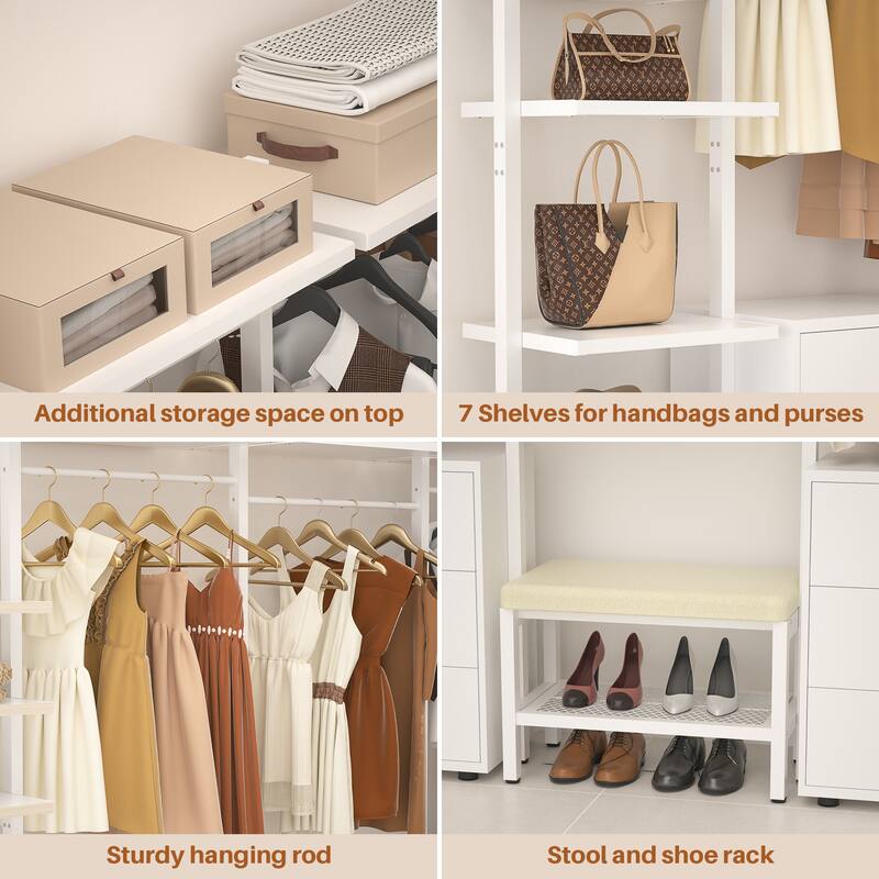 96'' Closet Organizer System with 6 Drawers, Clothing Rack Wardrobe Closet Garment Rack for Walk In Closets