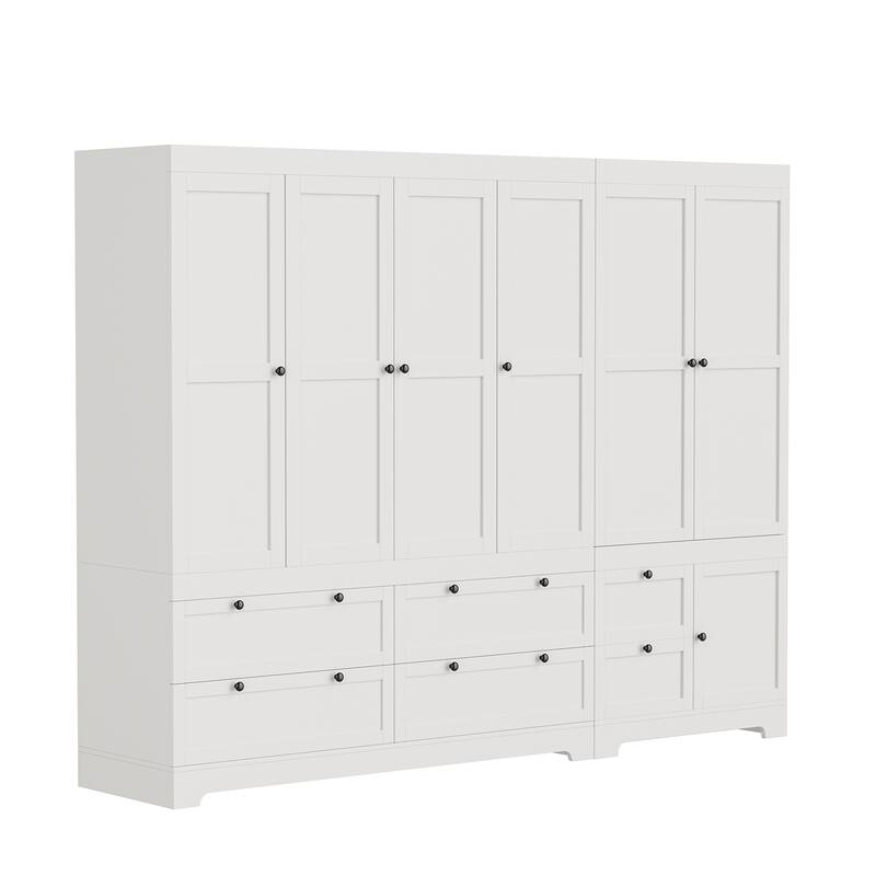 Meyreso White Modular Wardrobe Closet with Drawers, Convertible Stacking Armoire - N/A