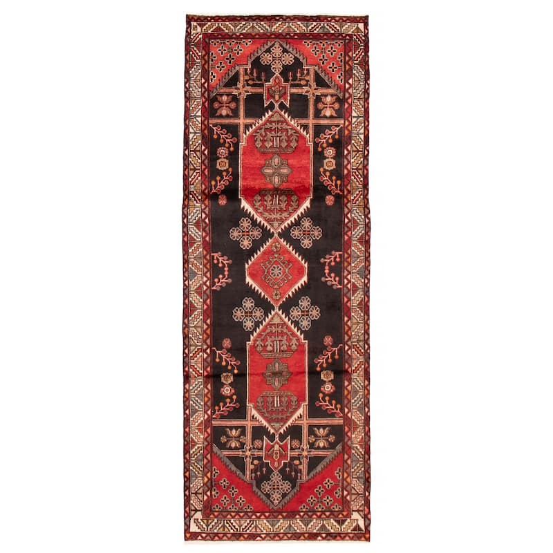 ECARPETGALLERY Hand-knotted Anadol Black, Red Wool Rug - 3' 6" x 10' - Black/ Red - 3' 6" x 10' - Runner
