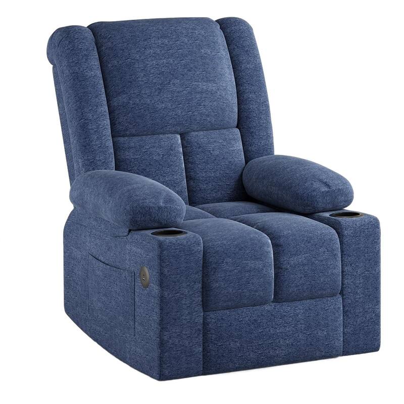 HomeRoots 32" Blue Heated Massage Lift Assist Power Recliner With USB