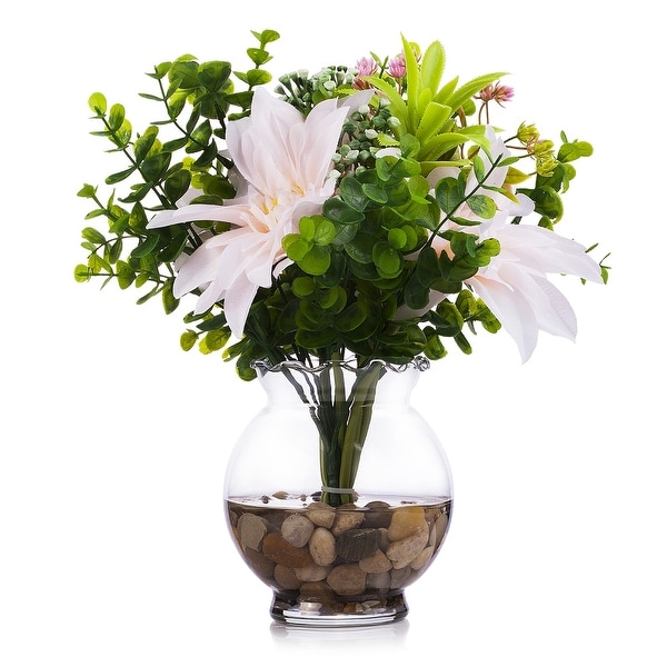 Silk French Peonies Bouquet in Glass Vase with Fake Water On Sale