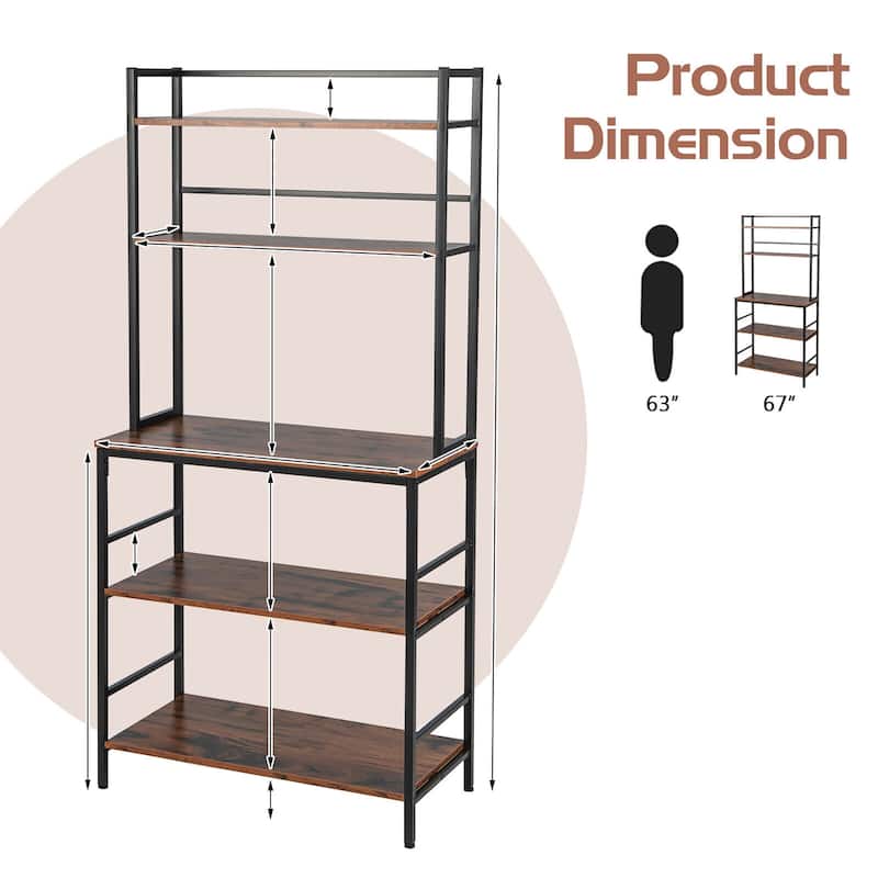 Gymax 5-Tier Kitchen Bakers Rack Microwave Stand Utility Storage Shelf