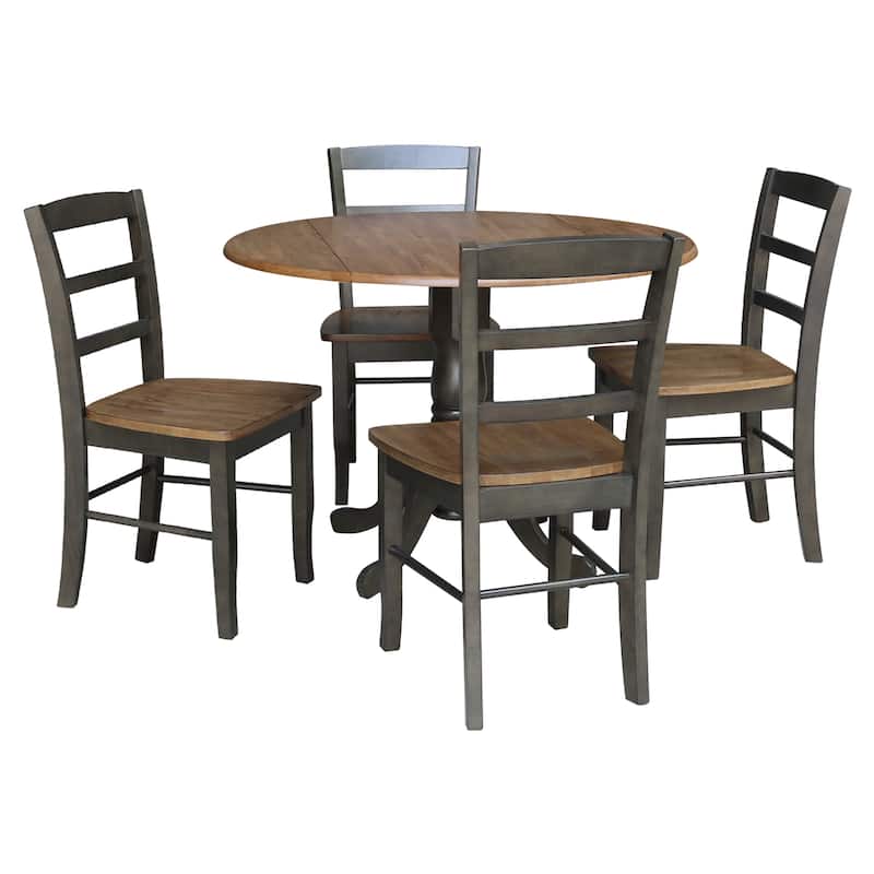 42" Drop Leaf Dining Table with 4 Ladderback Chairs - 5 Piece Set