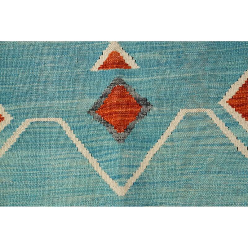 Hand Woven Oriental 100% Wool Carpet Southwestern Tribal Navy Blue & Blues Kilim Area Rug - 5' 10'' X 4' 0''
