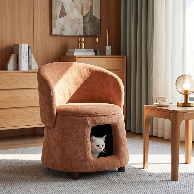 Christopher Knight Home - Modern 2-in-1 Acacia Upholstered Accent Chair with Hidden Pet-Friendly Nook & Convertible Storage Seat - Orange