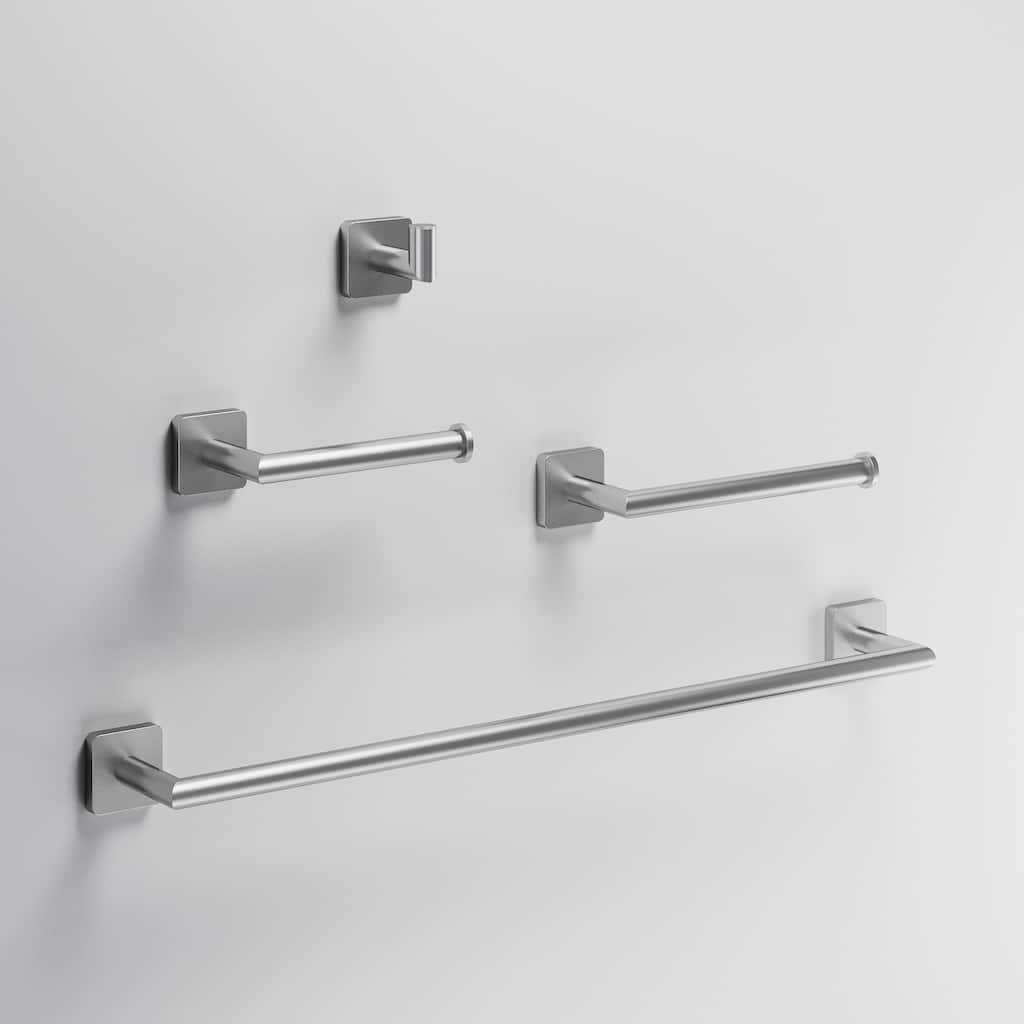 VIGO Satro 4-Piece Bathroom Hardware Accessory Set with 24 in. Towel Bar, Toilet Paper Holder, Hand Towel Holder, Hook