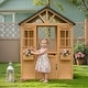 preview thumbnail 2 of 22, Kids Wooden Adventure Cottage Playhouse, Outdoor Playhouse with Functional Door, Windows, Service Station and Flower Pot Holders