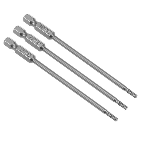 3Pcs 1/4" Hex Shank 100mm Length Magnetic Torx Security T10 Screwdriver Bits S2 - H1/4*100L*TT10 3pcs