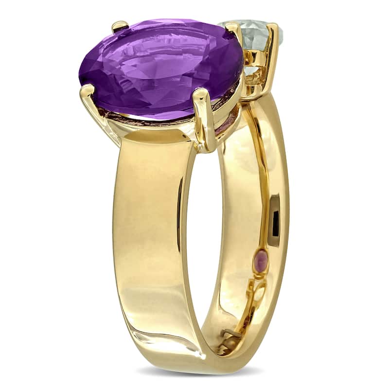 Miadora 3 7/8ct TGW Amethyst-Africa Green Quartz Madeira Citrine Open Ring Yellow Silver