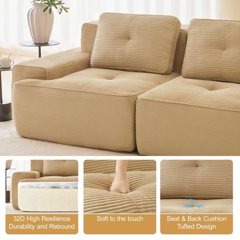 L-Shaped Premium Modular Corduroy Sectional Sofa with Movable Ottoman