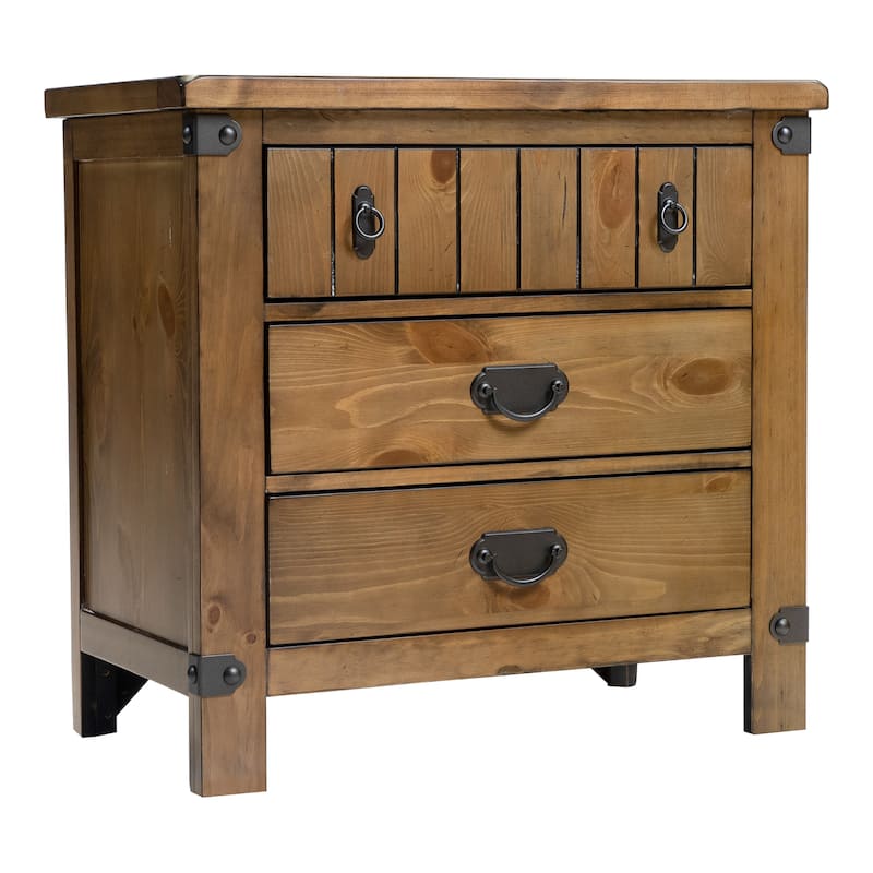 Sierren Country Wood 3-Drawer Nightstand with USB Outlet by Furniture of America - Weathered Elm