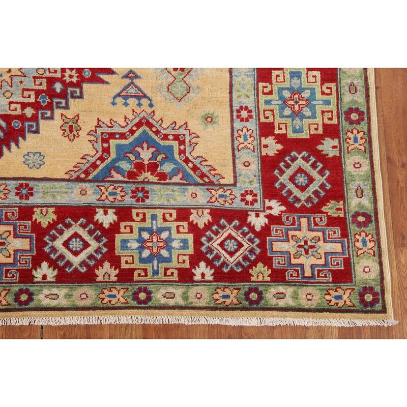 Kazak Oriental Area Rug Hand-Knotted Living Room Yellow Wool Carpet - 6'7" x 9'7"