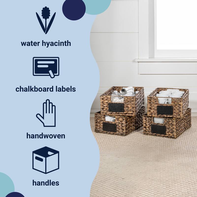Handwoven Pantry Baskets with Chalkboard Labels & Handles (Set 4)