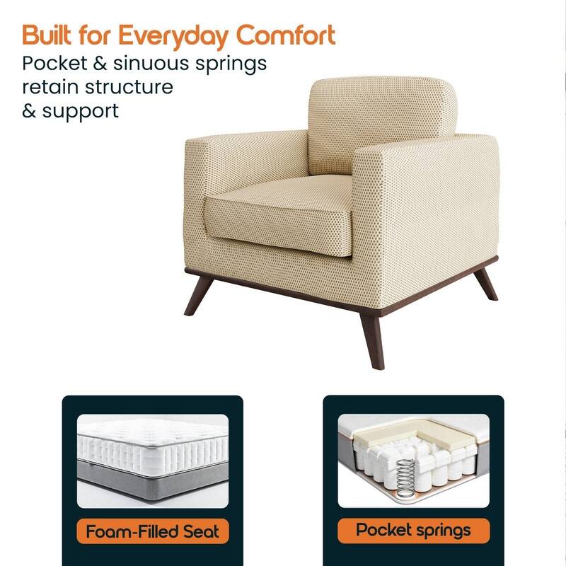 Chester Modern Sofa Leather Or Mesh Accent Side Armchair with Solid Birch Wood Frame Couch for Living Room, Bedroom, Lounge