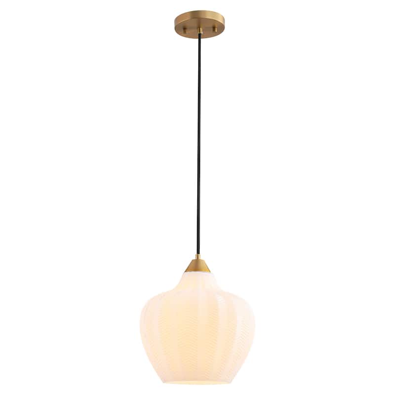 1-Light Modern Brushed Gold Textured Frosted Glass Pendant Island Lighting - 9.8 in. W x 90.5 in. H