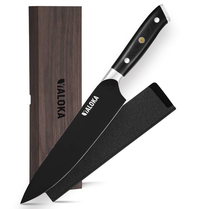 8" Japanese Chef Knife,7Cr17MoV Steel G10 Handle Titanium Coated - Black