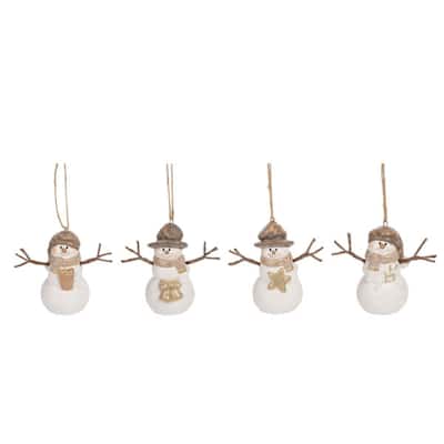 Transpac Terracotta Elegant Snowman Ornament Set of 4 Christmas Home Decorations