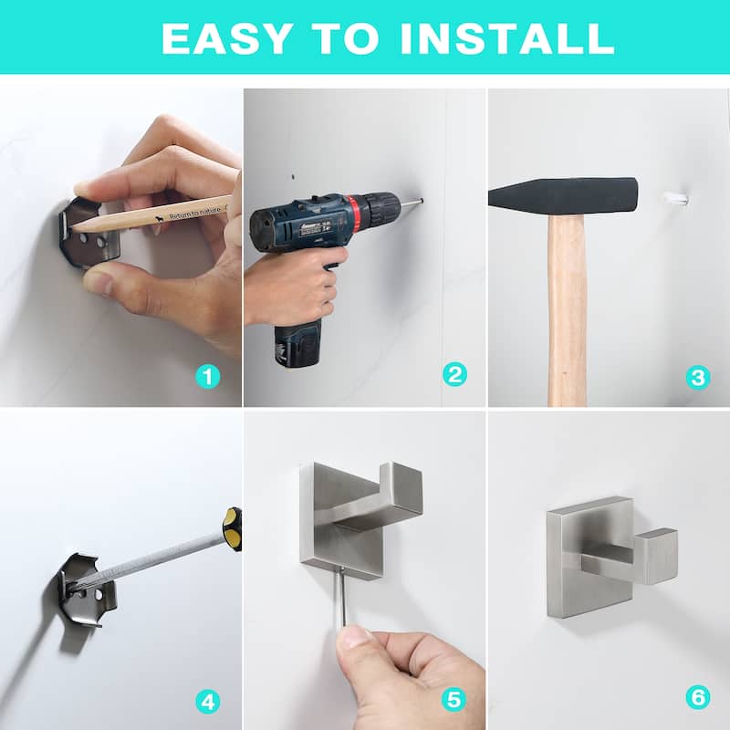 Wall Mounted 4-Piece Towel Hook Square Robe Hooks in Stainless Steel