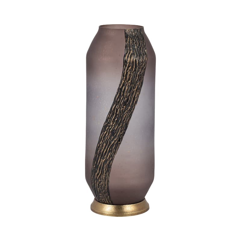 Sagebrook Home Glass Blush Cylinder Textured Metallic Detail Vase - 6" x 6" x 15"