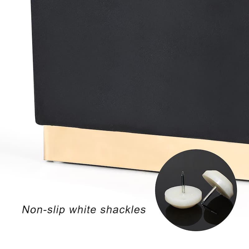 Adeco Ottoman Footrest Vanity Stool Gold Trim Footstool