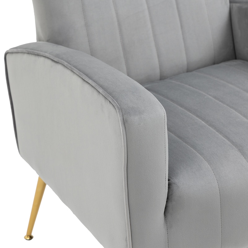 2 Set Velvet Wingback Accent Chairs with Metal Legs for Living Room