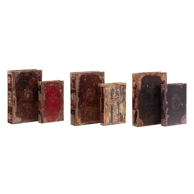 Antique-Style Book Storage Boxes - 13" - Multicolored - Set of 6