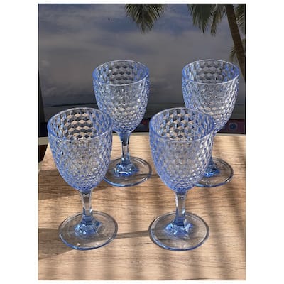 Diamond Cut Plastic Wine Glasses Set of 4 (12oz), BPA Free Acrylic Wine Glass Set