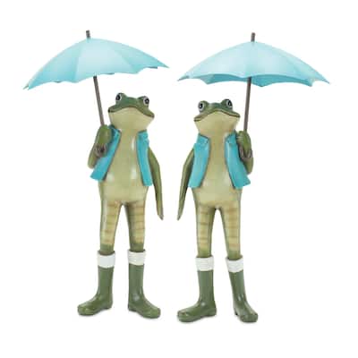 Frog w/Umbrella (Set of 2) - 5.75 x 5.5 x 11.25; 5.5 x 5.5 x 11
