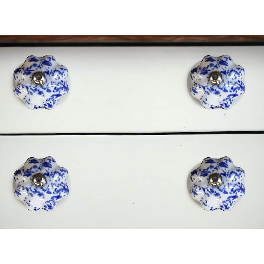HomeRoots Set of Eight Blue And White Ceramic And Metal Drawer Pull Knobs - 1.5' X '1.5' X '1.5