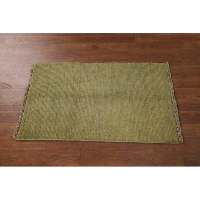 Yellow & Green Contemporary Gabbeh Foyer Rug Hand-Knotted Wool Carpet - 1'10"x 3'1"