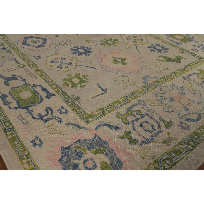 Hand Knotted Oriental 100% Wool Carpet Transitional All-Over Beige & Ivories Oushak Area Rug - 14' 5'' X 9' 7''