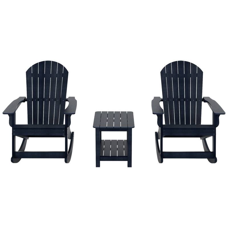 Vineyard HIPS Outdoor Eco-Friendly All Weather Seashell Rocking Adirondack Chairs with Side Table (3-Piece Set)