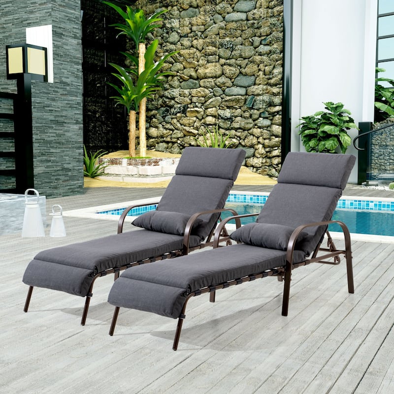 Pellebant 2PCS Adjustable Outdoor Chaise Lounge Chairs with Cushion and Pillow