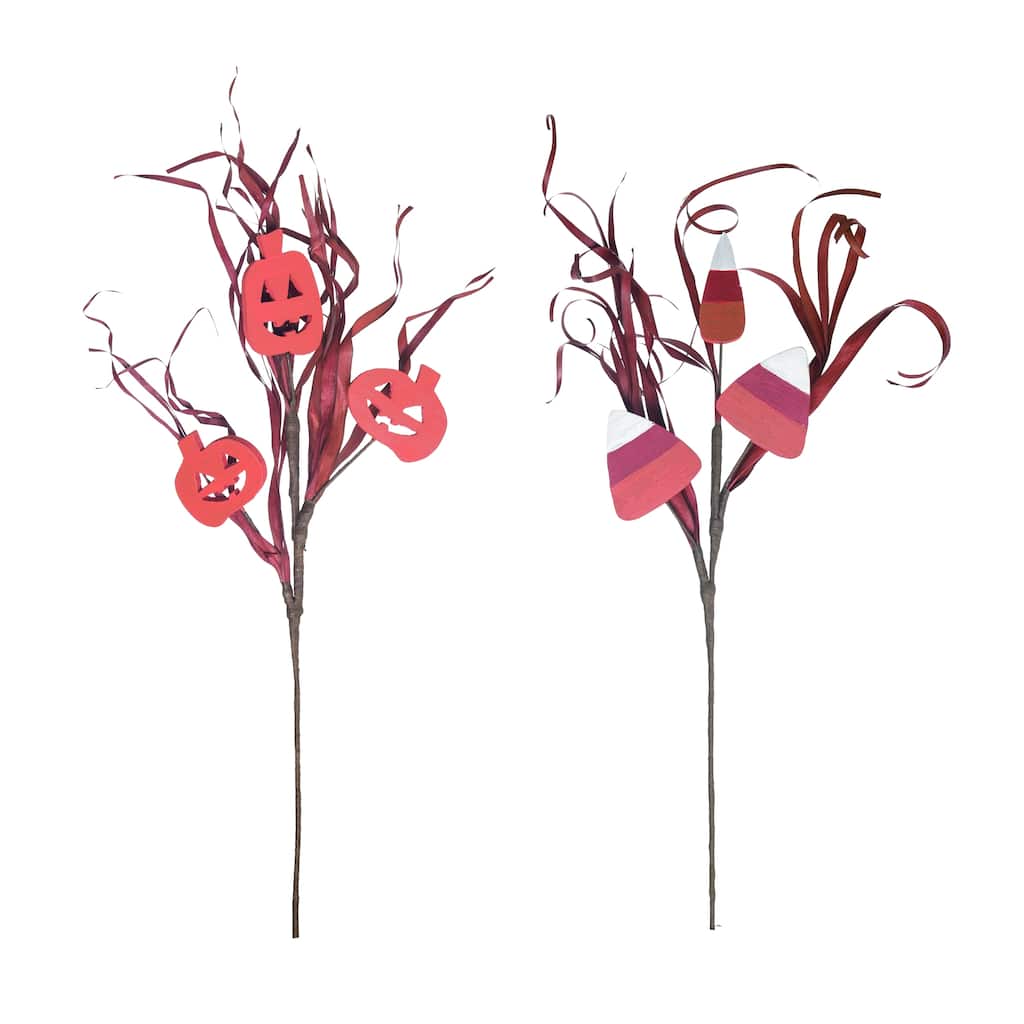 Transpac Wood Candy/Jack Spray Set of 2 Halloween Home Decorations