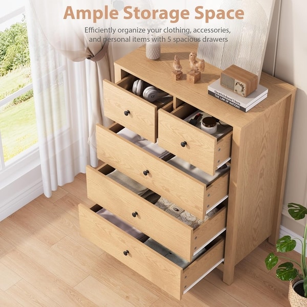 5 Drawer Dresser for Bedroom, Tall Black Chest with Deep Drawers and Metal  Knobs, Wooden Organizer for Hallway - Bed Bath & Beyond - 43143013