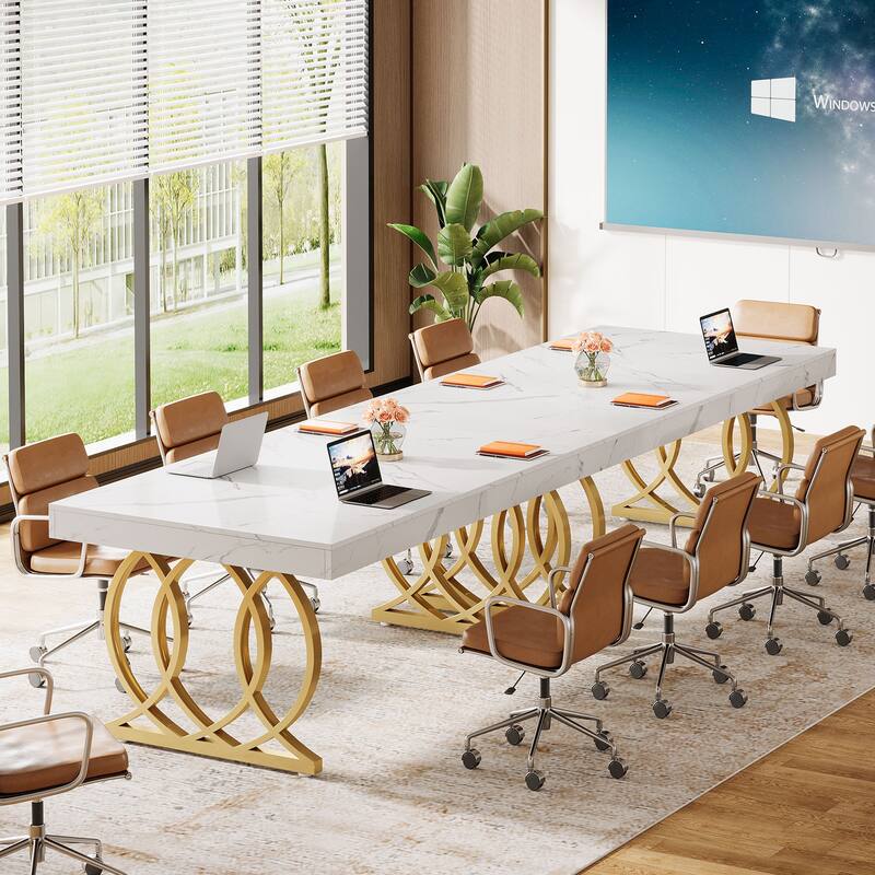 5FT Conference Table for 6, 63-Inch Modern Meeting Table for Office, White and Gold - 63" L x 31.5" W x 29.5" H