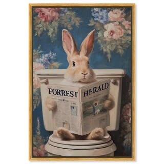 Rabbit in Garden Toilet Bathroom Wall Art Canvas Print by Art Remedy