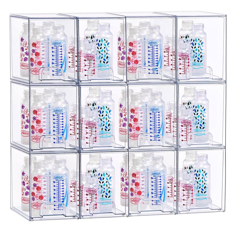 Sorbus Wide Stackable Acrylic Storage Drawers, Clear Plastic Organizer Bins for Baby Bottles, Bathroom, & Kitchen Organization - Tall 12 Pack