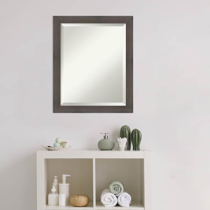 Beveled Wood Bathroom Wall Mirror - Hardwood Chocolate Narrow Frame - Hardwood Chocolate Narrow
