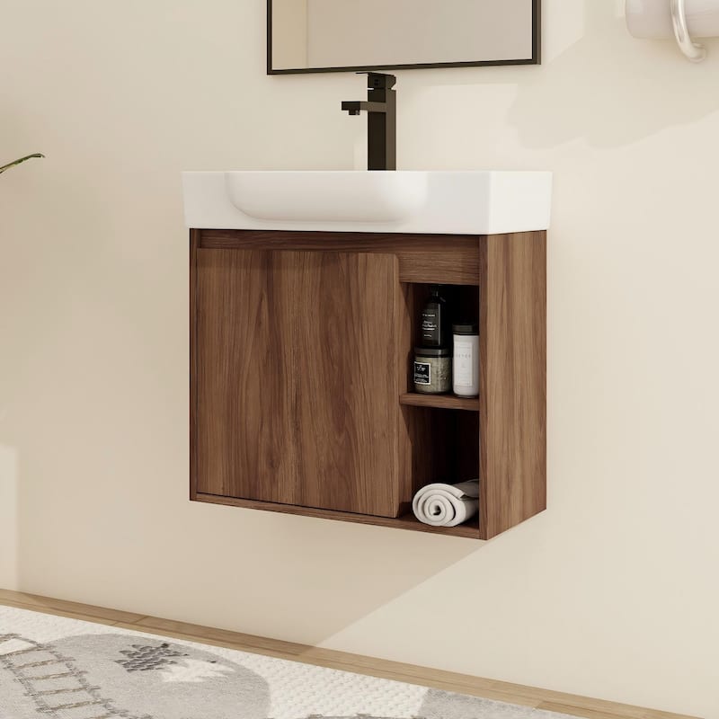 Malwee 24"/28" Floating Bathroom Vanity,Wall Mounted Bathroom Vanity with Ceramic Sink and Soft Close Door