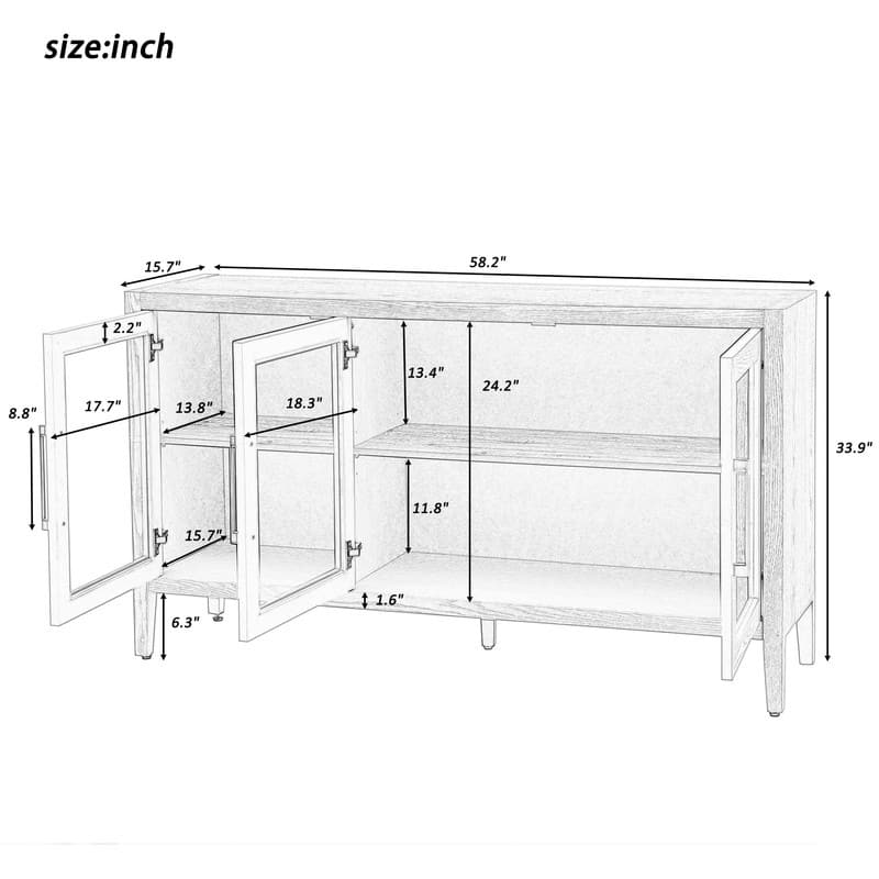 Wood Storage Cabinet with Three tempered glass doors and Adjustable Shelf - Black