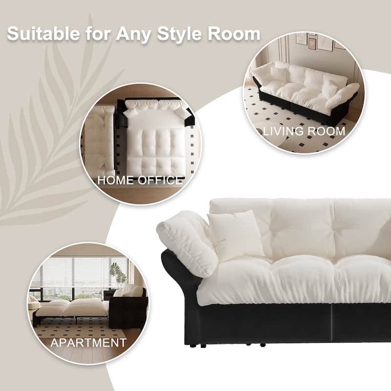 Queen Pull Out Sofa Bed, 3-in-1 Convertible Sleeper Tufted Sofa with 2 Soft Pillows, Velvet Loveseat Bed