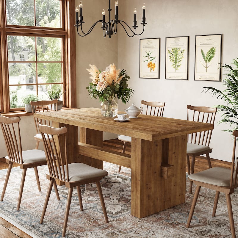 63 Inch Solid Wood Dining Table for Kitchen Living Room