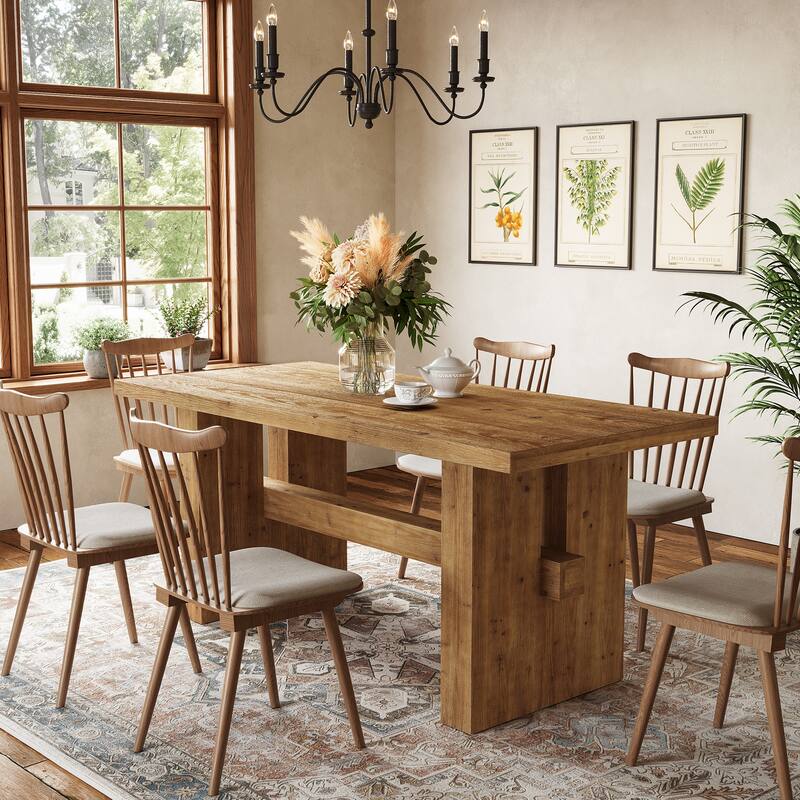 Solid Wood Dining Table, Large Rectangular Kitchen Table for Dining/Living Room